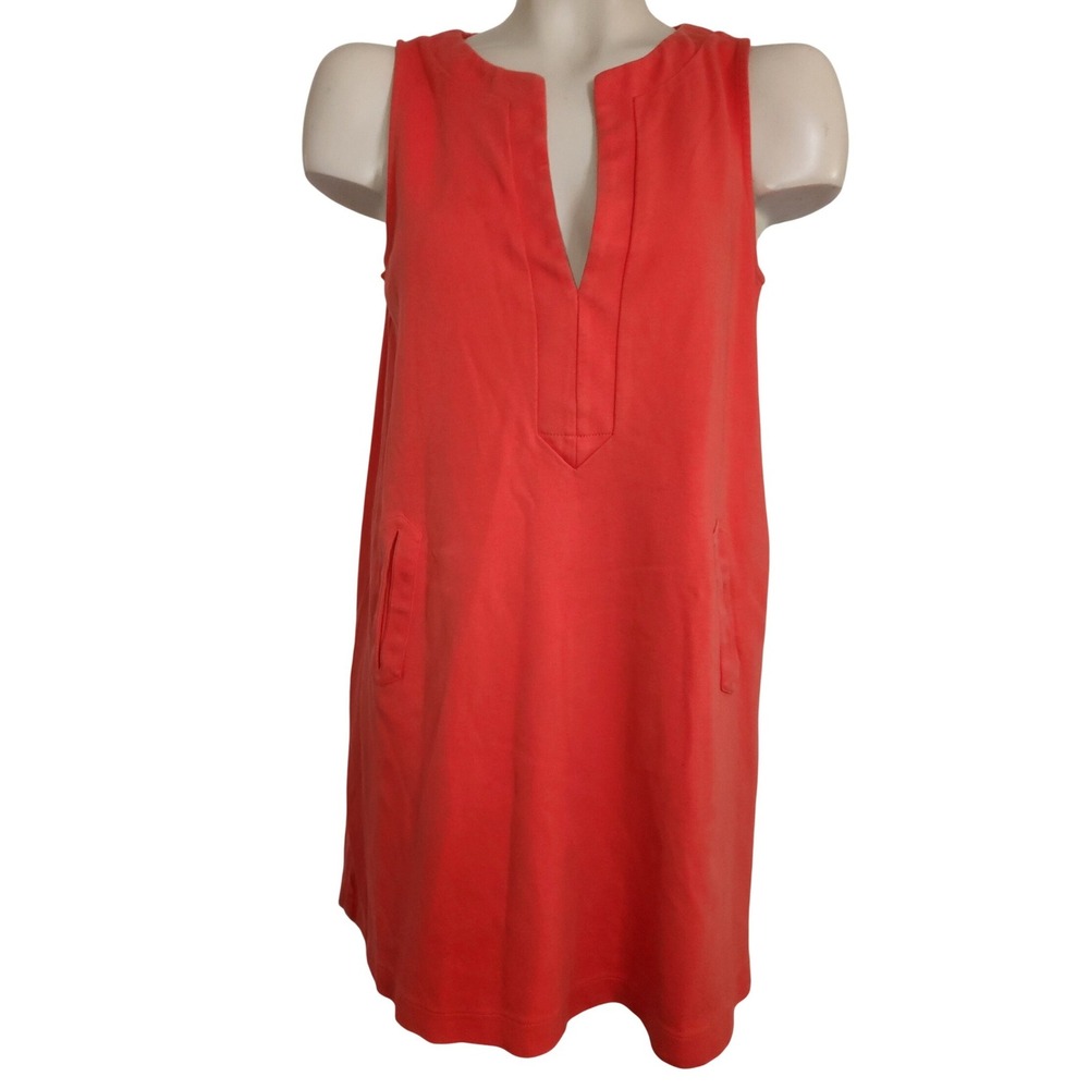 J. Crew Womens Small Coral Orange Sleeveless V-Neck‎ Cotton Shift Dress Pockets
